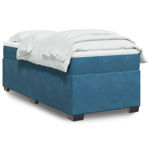 vidaXL Boxspring met matras fluweel donkerblauw 90x190 cm