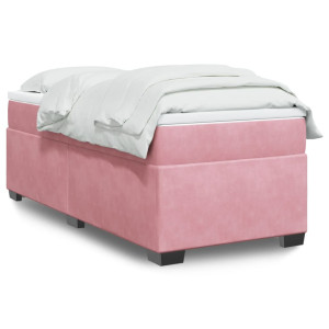 vidaXL Boxspring met matras fluweel roze 90x190 cm