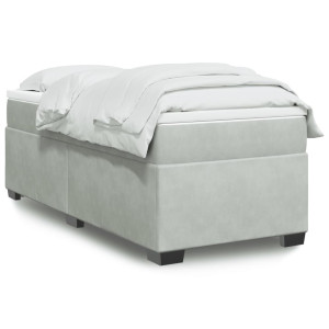 vidaXL Boxspring met matras fluweel lichtgrijs 100x200 cm