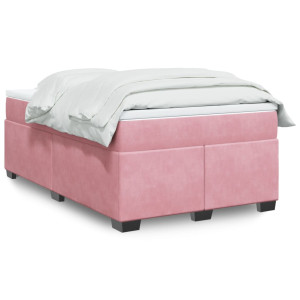 vidaXL Boxspring met matras fluweel roze 120x190 cm