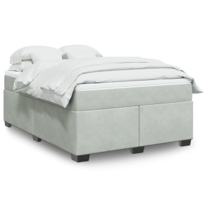 vidaXL Boxspring met matras fluweel lichtgrijs 140x190 cm