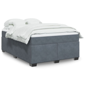 vidaXL Boxspring met matras fluweel donkergrijs 140x190 cm