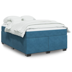 vidaXL Boxspring met matras fluweel donkerblauw 160x200 cm