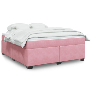 vidaXL Boxspring met matras fluweel roze 180x200 cm