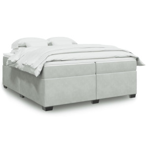 vidaXL Boxspring met matras fluweel lichtgrijs 200x200 cm