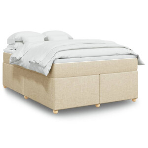 vidaXL Boxspring met matras stof crèmekleurig 160x200 cm
