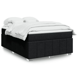 vidaXL Boxspring met matras stof zwart 140x200 cm