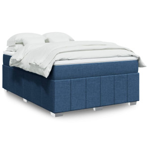 vidaXL Boxspring met matras stof blauw 140x200 cm