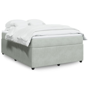 vidaXL Boxspring met matras fluweel lichtgrijs 140x190 cm