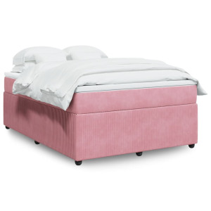 vidaXL Boxspring met matras fluweel roze 140x190 cm