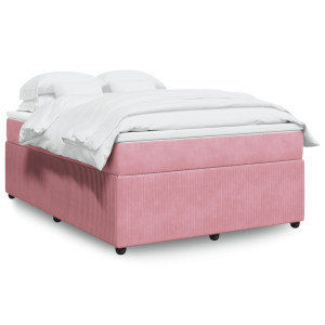 vidaXL Boxspring met matras fluweel roze 140x200 cm