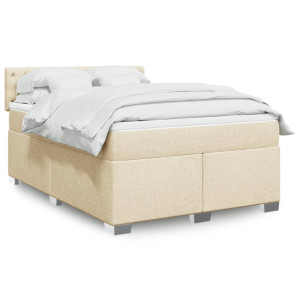 vidaXL Boxspring met matras stof crèmekleurig 160x200 cm