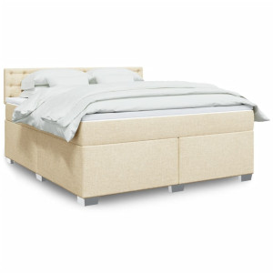 vidaXL Boxspring met matras stof crèmekleurig 180x200 cm