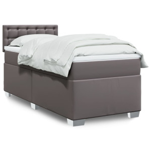 vidaXL Boxspring met matras kunstleer grijs 100x200 cm