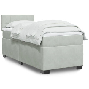 vidaXL Boxspring met matras fluweel lichtgrijs 90x190 cm
