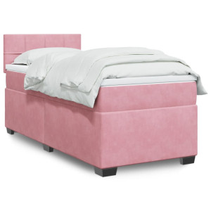 vidaXL Boxspring met matras fluweel roze 90x200 cm