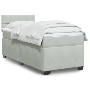 vidaXL Boxspring met matras fluweel lichtgrijs 100x200 cm