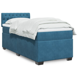 vidaXL Boxspring met matras fluweel donkerblauw 100x200 cm