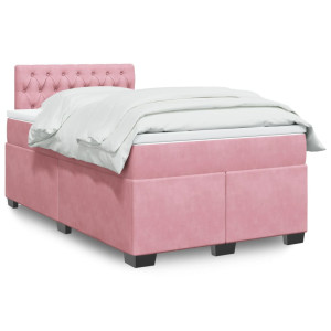 vidaXL Boxspring met matras fluweel roze 120x190 cm