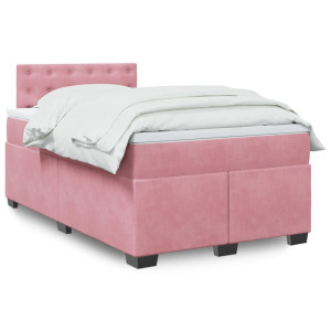 vidaXL Boxspring met matras fluweel roze 120x200 cm