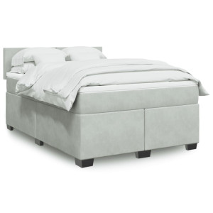 vidaXL Boxspring met matras fluweel lichtgrijs 140x190 cm