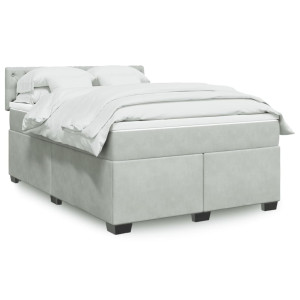 vidaXL Boxspring met matras fluweel lichtgrijs 140x190 cm