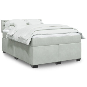 vidaXL Boxspring met matras fluweel lichtgrijs 140x190 cm