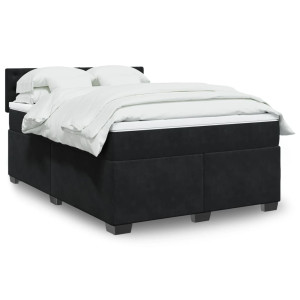 vidaXL Boxspring met matras fluweel zwart 140x190 cm