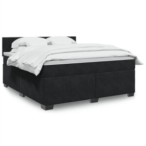 vidaXL Boxspring met matras fluweel zwart 180x200 cm