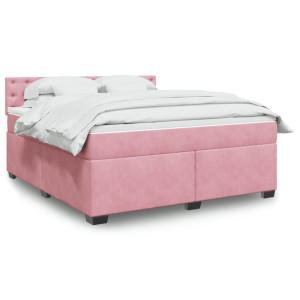 vidaXL Boxspring met matras fluweel roze 180x200 cm