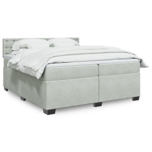 vidaXL Boxspring met matras fluweel lichtgrijs 200x200 cm