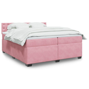 vidaXL Boxspring met matras fluweel roze 200x200 cm