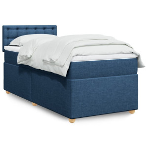 vidaXL Boxspring met matras stof blauw 90x200 cm