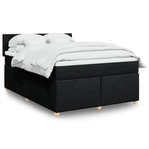 vidaXL Boxspring met matras stof zwart 140x190 cm