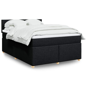 vidaXL Boxspring met matras stof zwart 140x190 cm