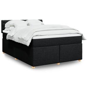 vidaXL Boxspring met matras stof zwart 140x190 cm