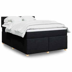 vidaXL Boxspring met matras stof zwart 140x190 cm