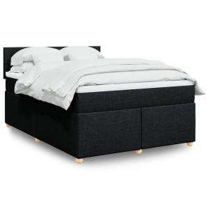vidaXL Boxspring met matras stof zwart 140x200 cm