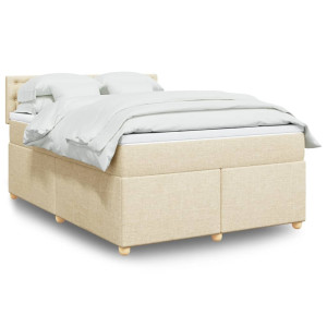 vidaXL Boxspring met matras stof crèmekleurig 140x200 cm
