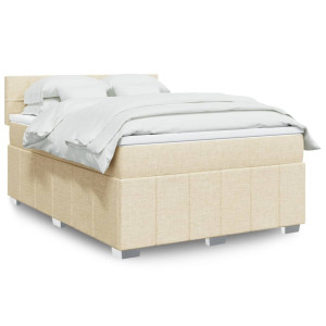 vidaXL Boxspring met matras stof crèmekleurig 140x190 cm