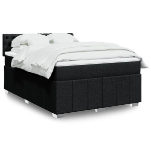 vidaXL Boxspring met matras stof zwart 140x190 cm