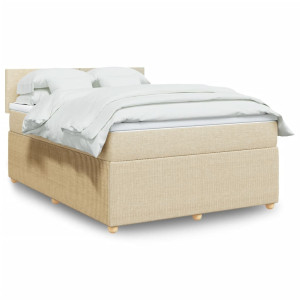 vidaXL Boxspring met matras stof crèmekleurig 140x190 cm