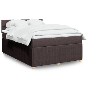 vidaXL Boxspring met matras stof donkerbruin 140x190 cm