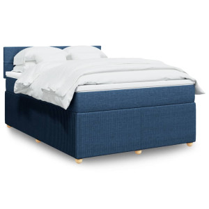 vidaXL Boxspring met matras stof blauw 140x190 cm