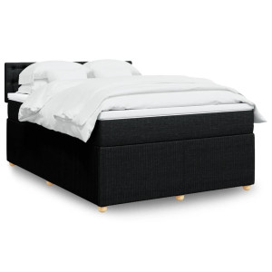 vidaXL Boxspring met matras stof zwart 140x190 cm