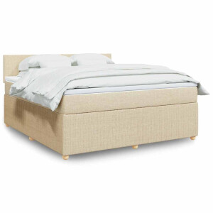 vidaXL Boxspring met matras stof crèmekleurig 180x200 cm