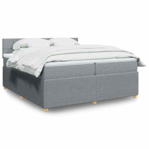 vidaXL Boxspring met matras stof lichtgrijs 200x200 cm