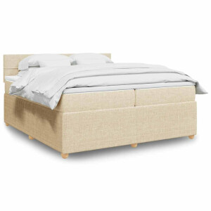 vidaXL Boxspring met matras stof crèmekleurig 200x200 cm