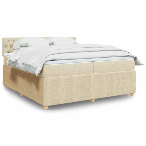 vidaXL Boxspring met matras stof crèmekleurig 200x200 cm