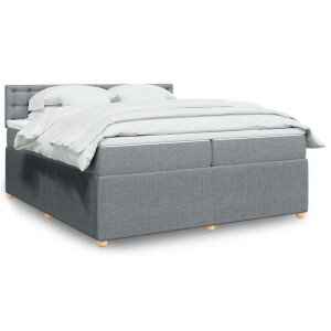 vidaXL Boxspring met matras stof lichtgrijs 200x200 cm